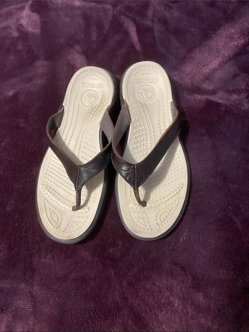CROCS Women’s Brown Strap Cream Footbed Flip Sandals